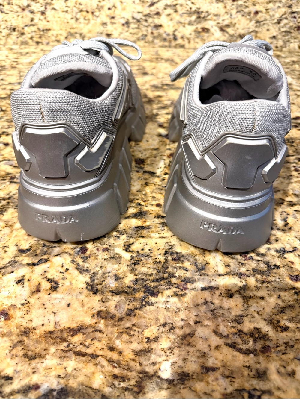 Prada Evolution Tech Women’s Chunky Lace-Up Sneakers in Light Gray and Silver - Picture 4 of 16